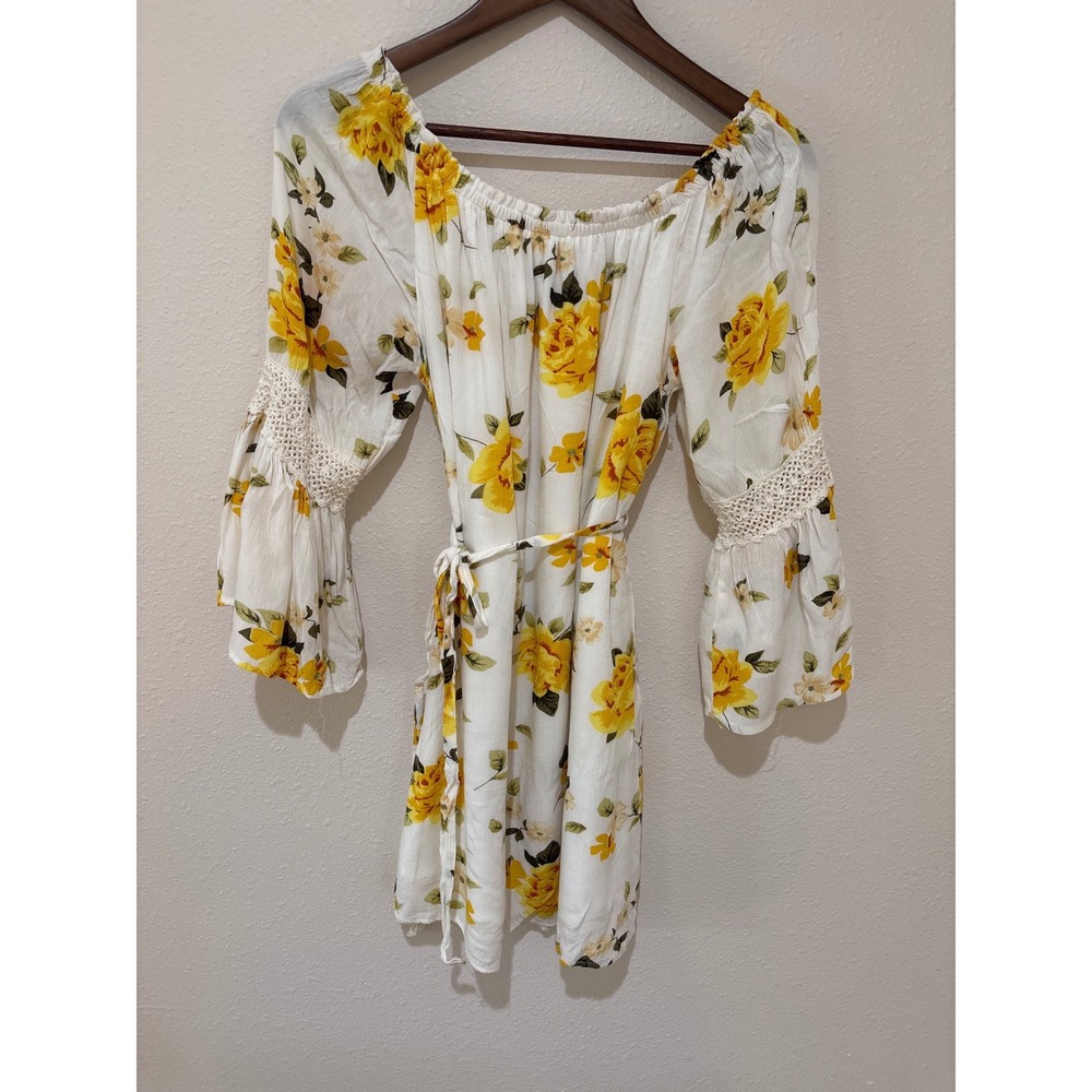 Speed Control NY Floral Off Shoulder Bell Sleeve Mini Dress Boho